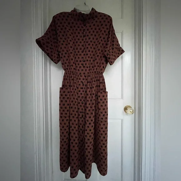 Fun, brown and black patterned vintage dress by Warren Z size 6 - Picture 9 of 9